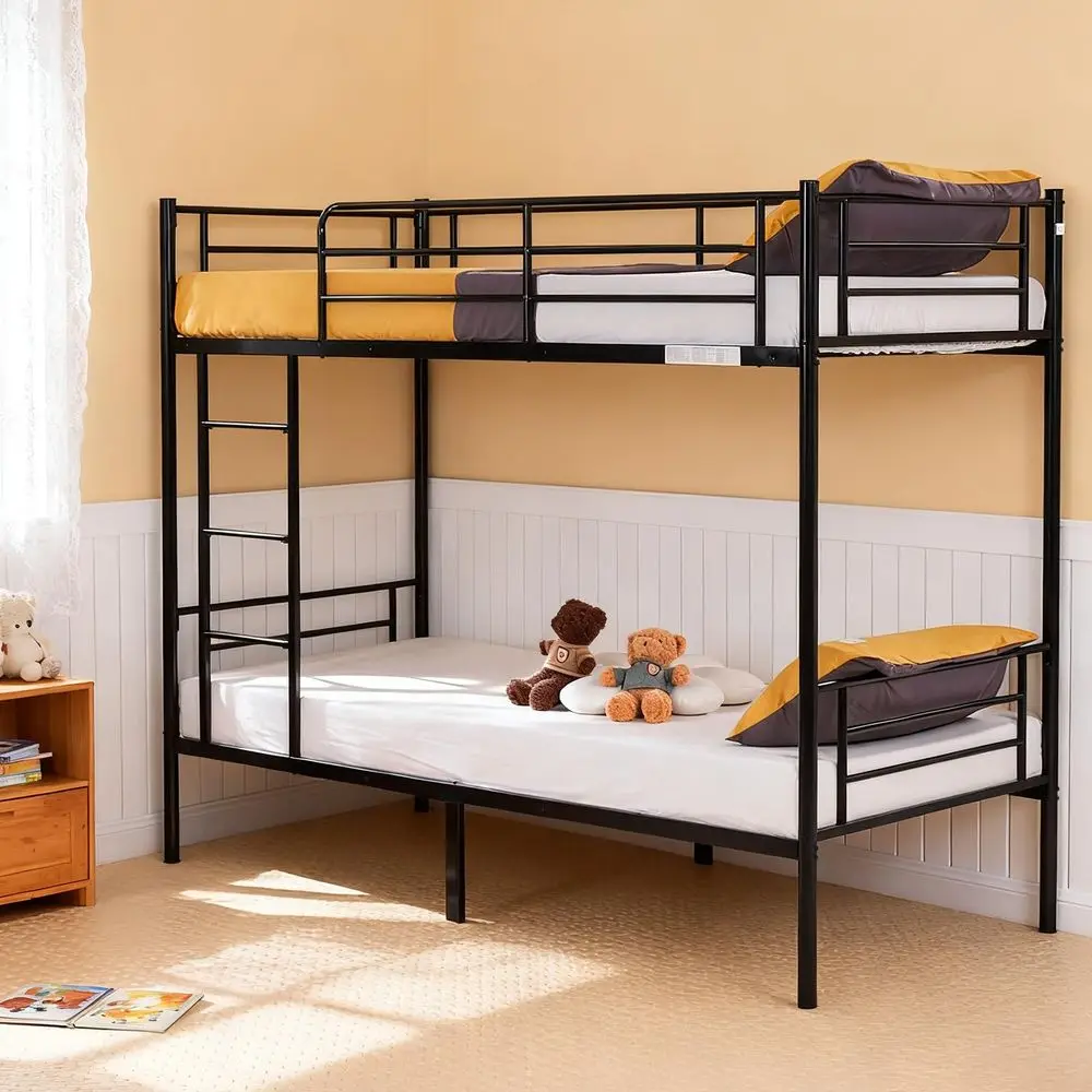 

home Black Bunk Bed Twin Over Twin, Metal Bunk Bed with Builtin Ladder and Safety Guardrail, SpaceSaving Twin Bunk Beds for Kid