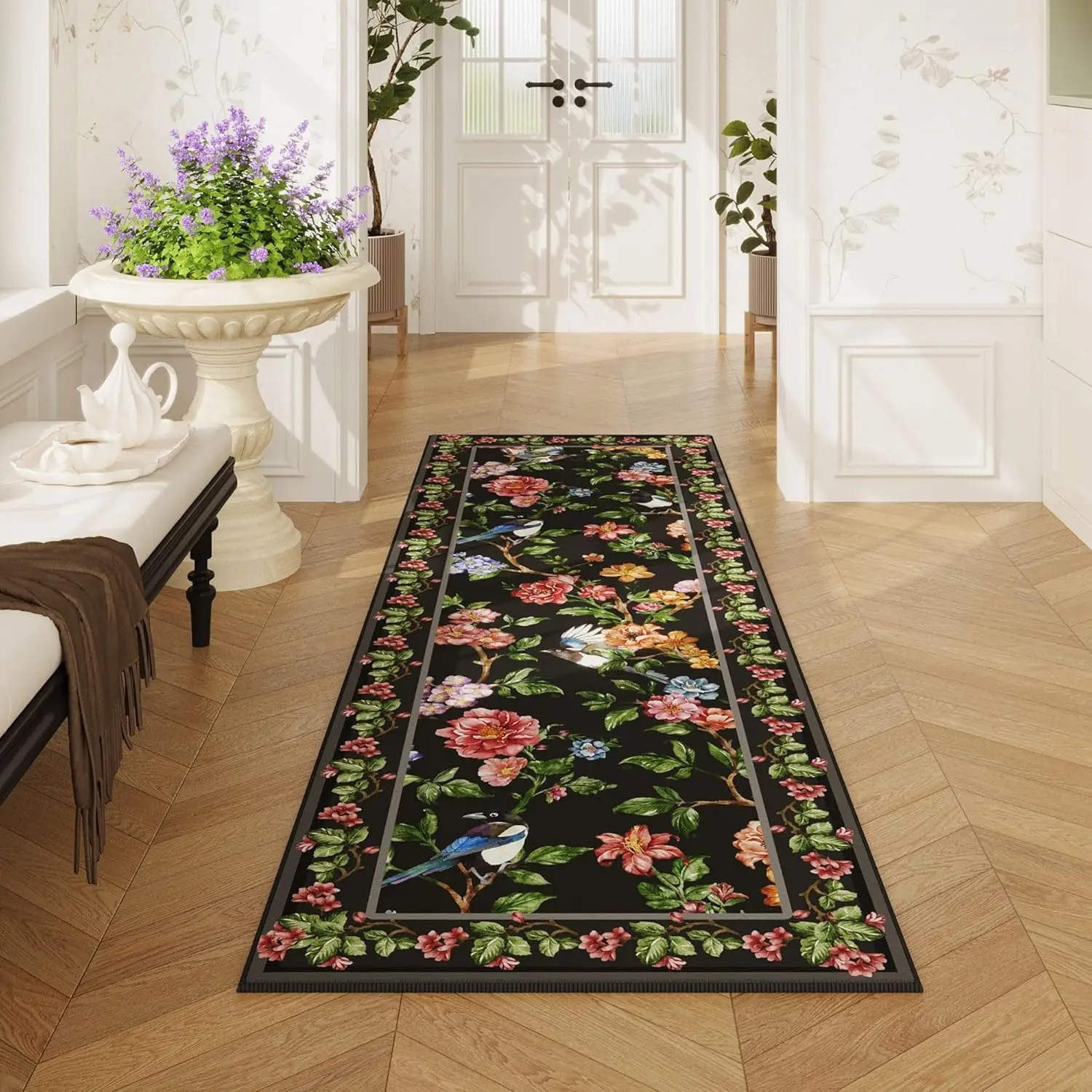 Vibrant Floral Bird Carpet Mat Rug - Traditional Pattern Home Decoration for Living Room Bedroom Living Room Decoration
