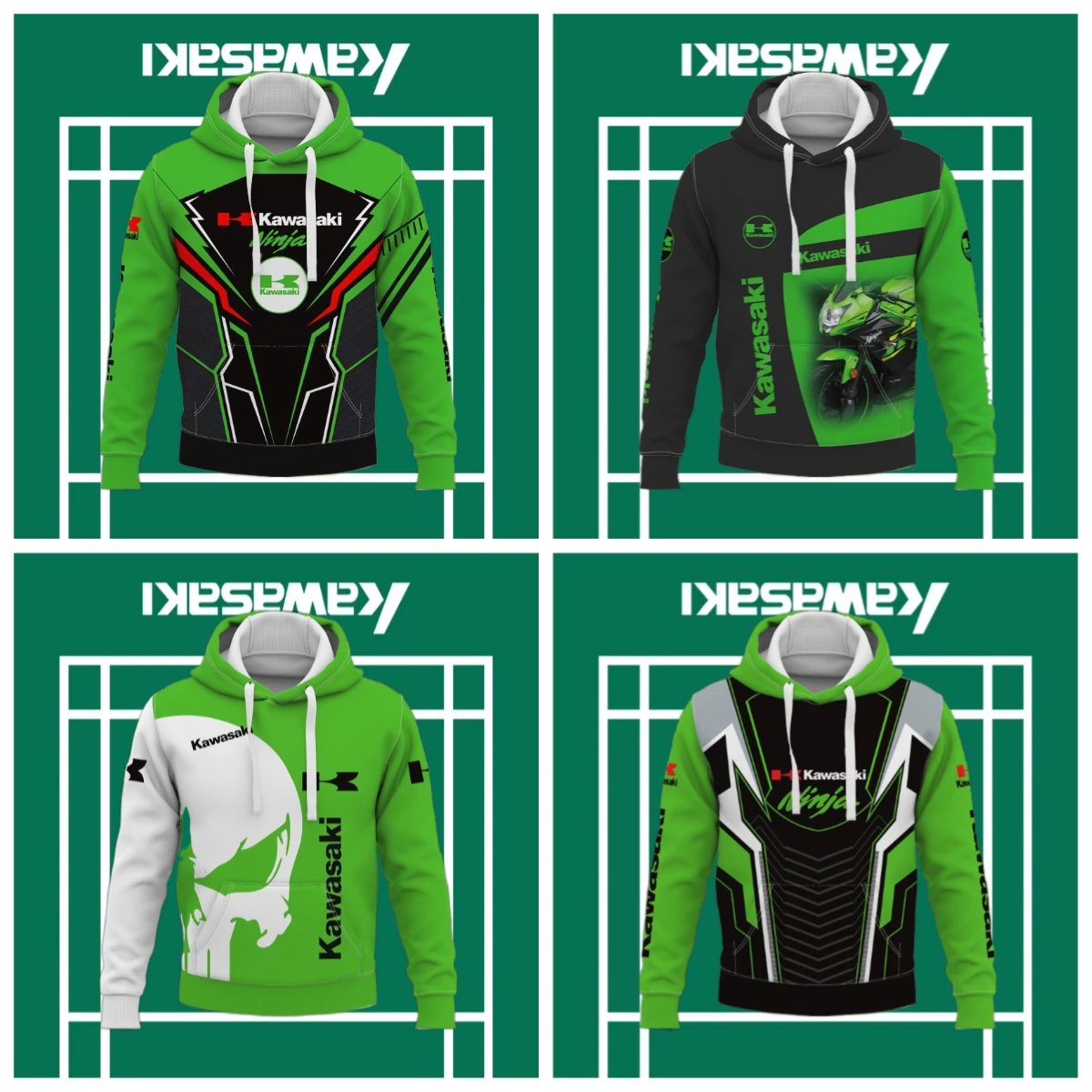 

2025 Hot Selling Kawasaki Motorcycle Hoodie Printed Car Fans Spring and Autumn Adult Children's Women's Loose Comfortable Top