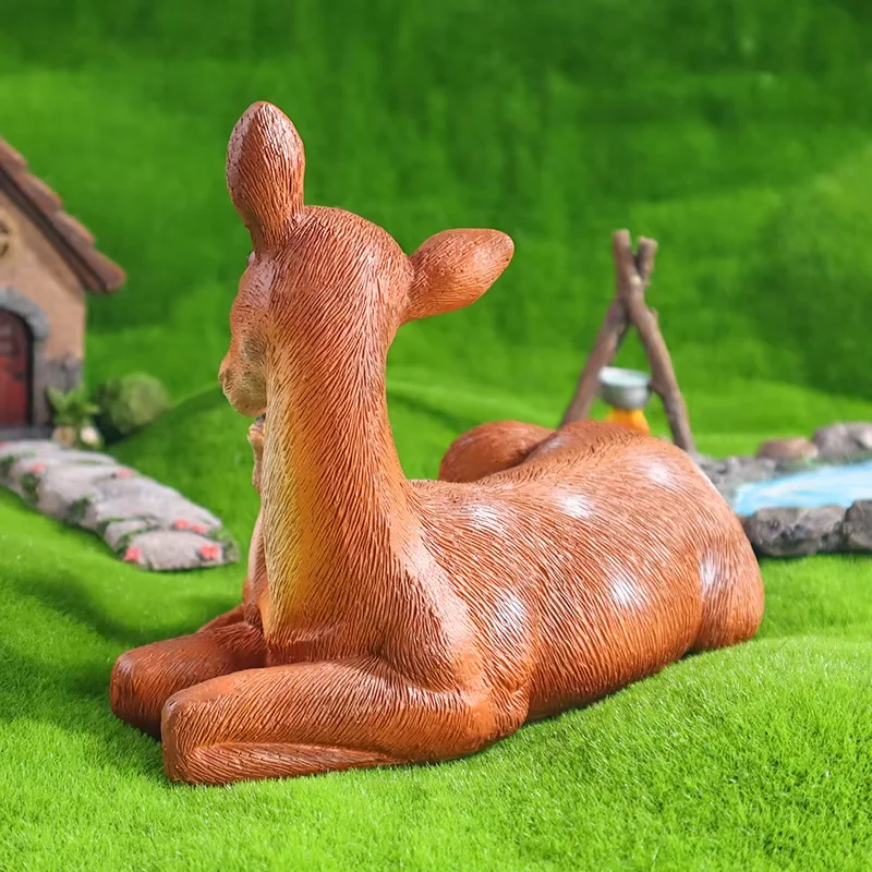Life-Like Mother & Fawn Deer Resin Sculpture, Animal Statue for Outdoor Garden Lawn & Home Miniature Landscape Decor