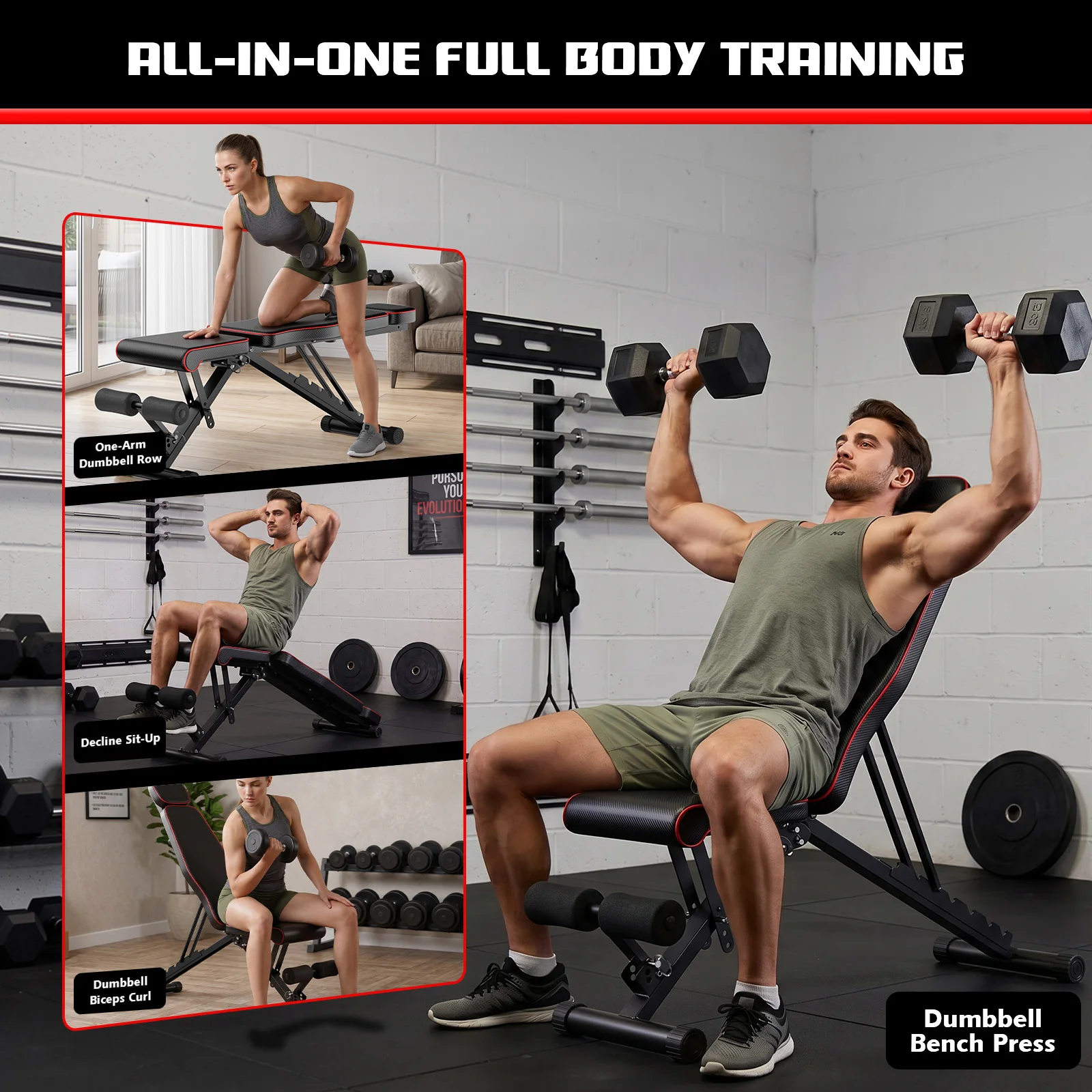 Multifunctional Foldable Fitness Bench, Adjustable Weight Training Bench for Home Gym with 7 Backrest Positions, Ideal for Muscle Shaping & Strength Building