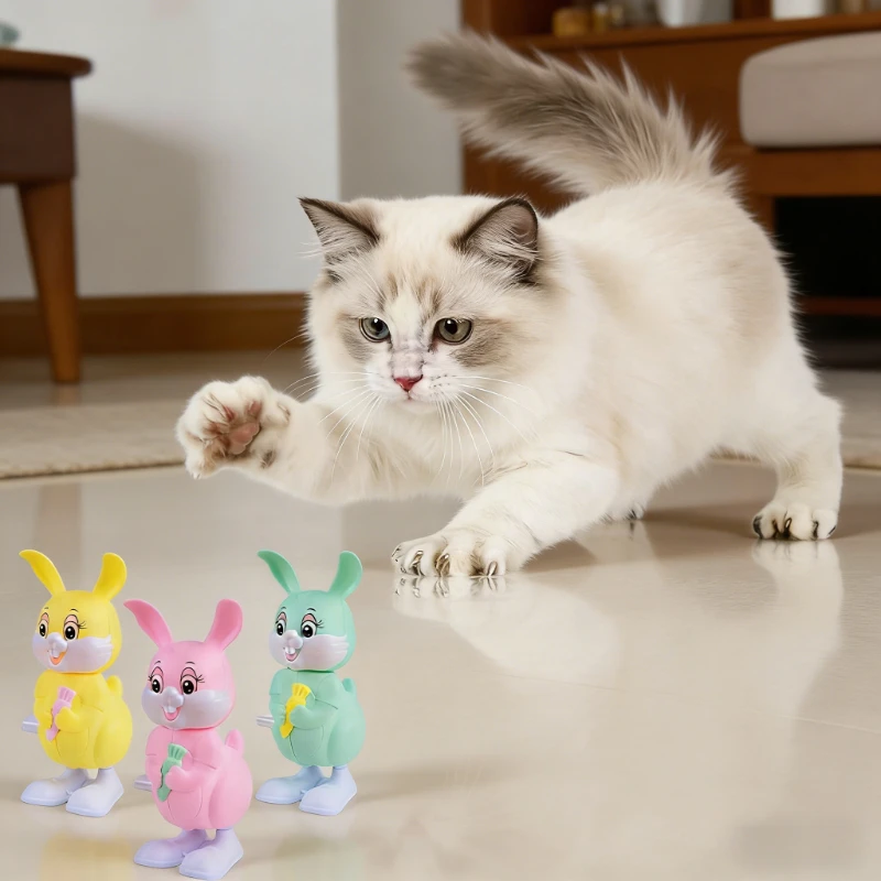 Wind-Up Wiggly for Cat Toy, Interactive Plastic Rabbit Cat T