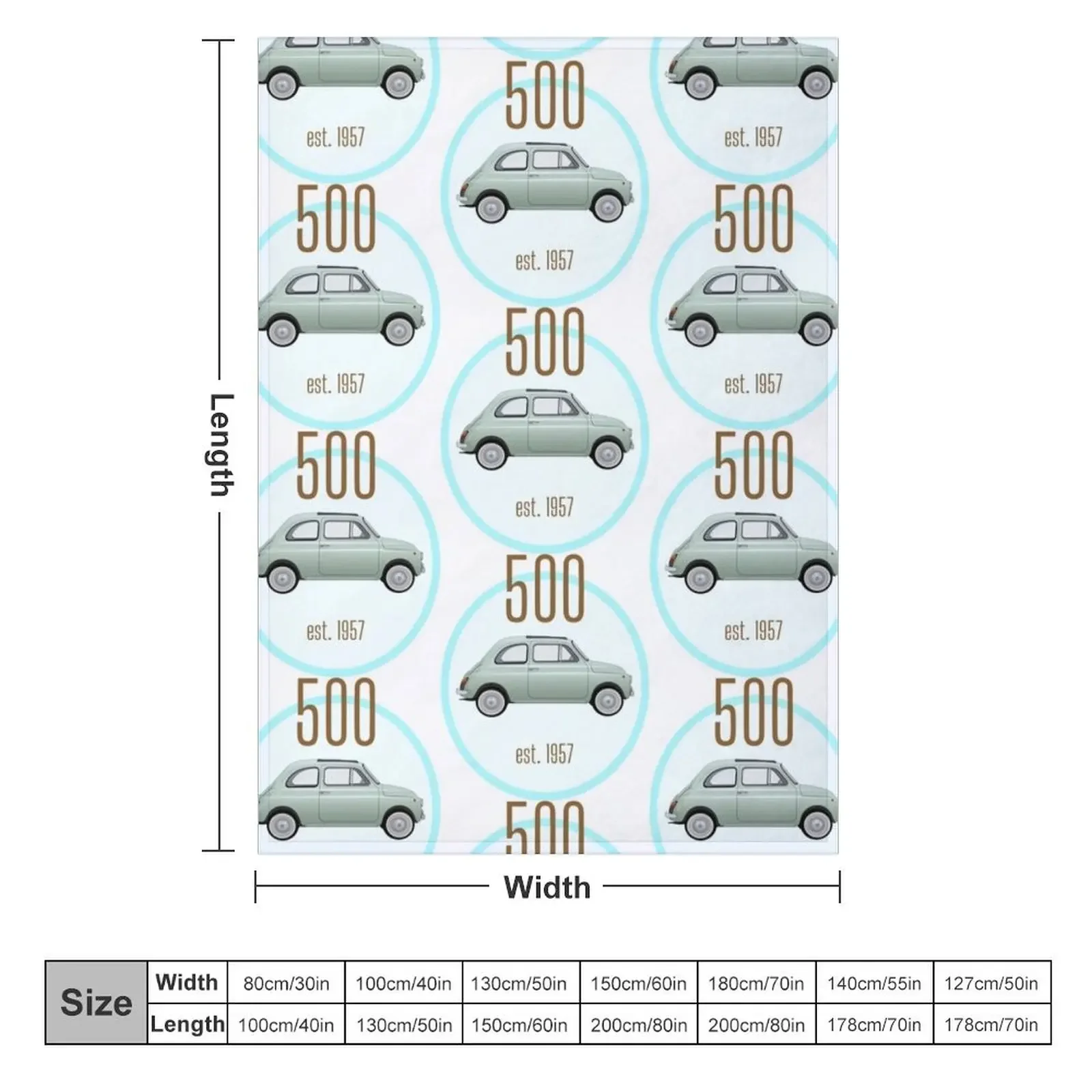 Vintage Fiat 500, Italian car round grey/blue design Throw Blanket warm winter Vintage Soft Big Blankets