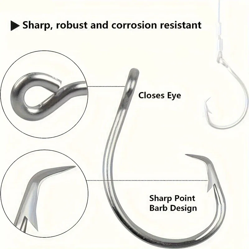 Big Game Saltwater Fishing Rigs - Extra Large Circle Hooks for Shark/Tuna/Sturgeon with Anti-Bite Wire Leaders view 5