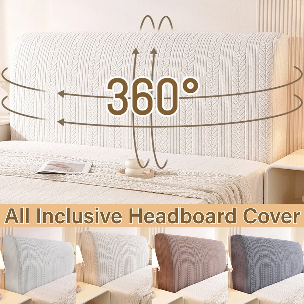1PC All-inclusive Bed Backrest Cover Bedroom Jacquard Bed Headboard Cover Solid Color Stripe Printed Elastic Bed Head Slipcover