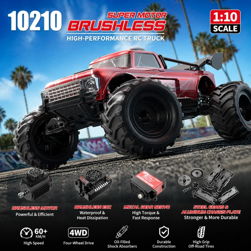 MJX Hyper Go 10210 1/10 4WD Brushless RC Monster Truck 80km/h High Speed Offroad Racing Car RTR