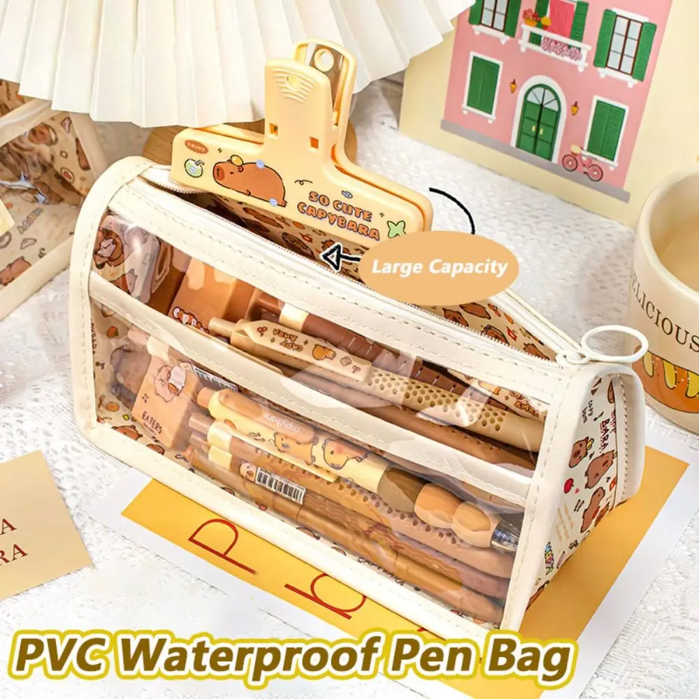 Водонепроницаемая сумка для ручек с капибарой, треугольная основа, прозрачная сумка для канцелярских принадлежностей, водонепроницаемая сумка для ручек из ПВХ, подарок