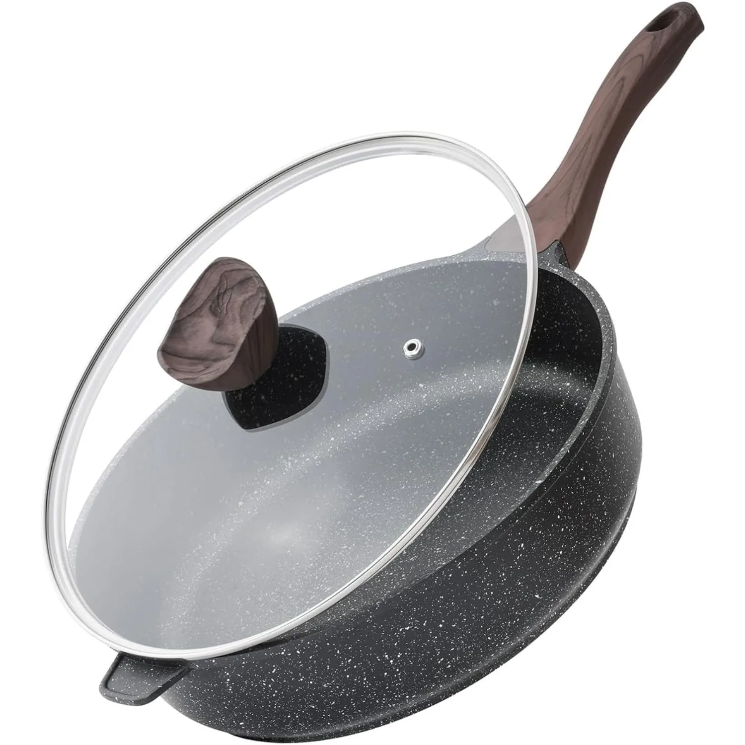 

Nonstick Deep Frying Pan with Lid, 12 Inch Large Skillet, 5 Qt Non Stick Saute Pan for Cooking, Healthy Non Toxic Chef Pan