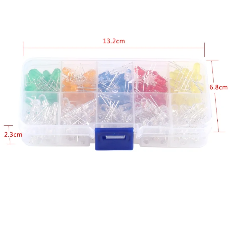 200pcs 5mm LED Light Emitting Diodes Yellow Red Blue Green Orange Light Assortment Kit