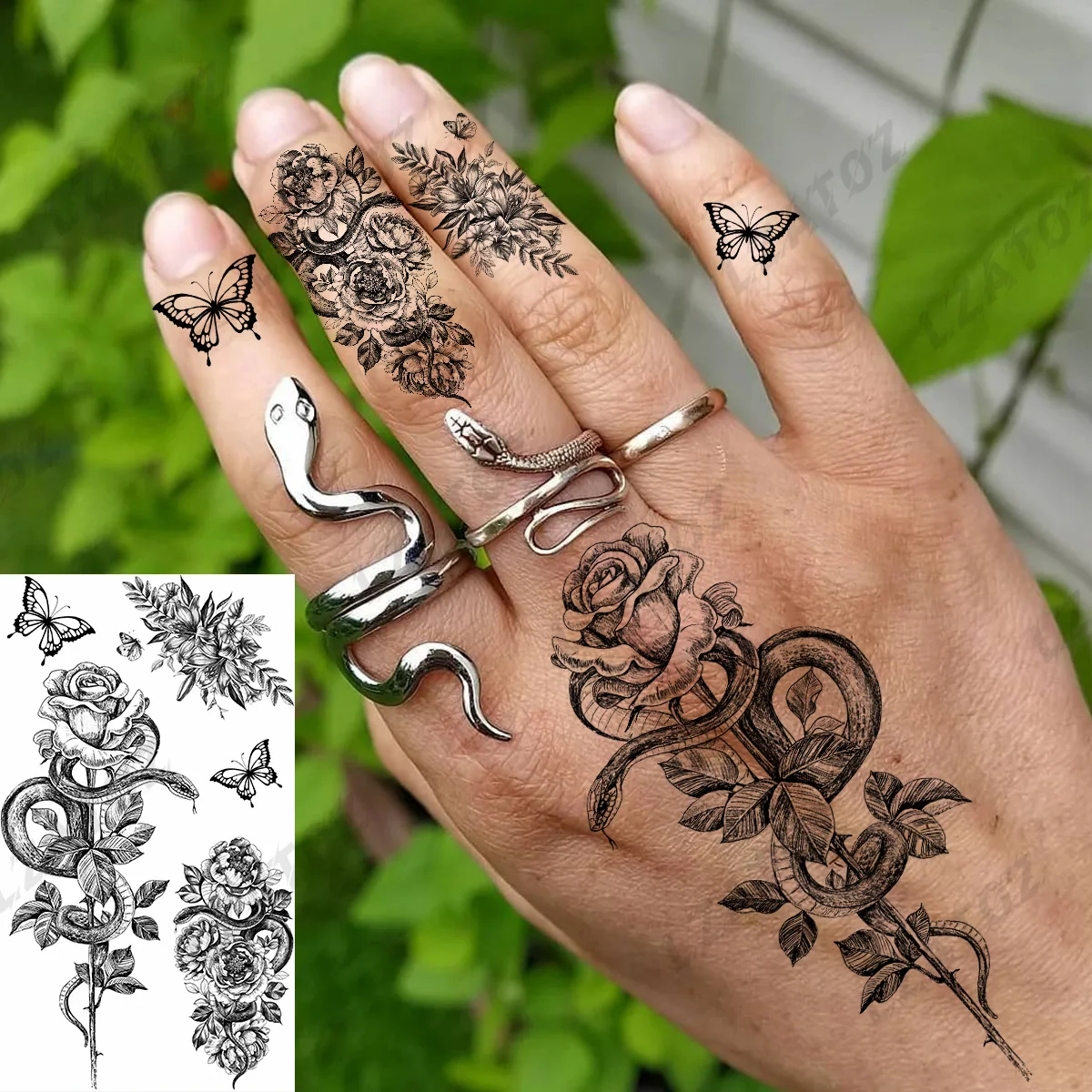 Black Compass Temporary Tattoos For Men Women Realistic Boat Rudder Anchor Fake Tattoo Sticker Finger Waterproof Small Tatoos