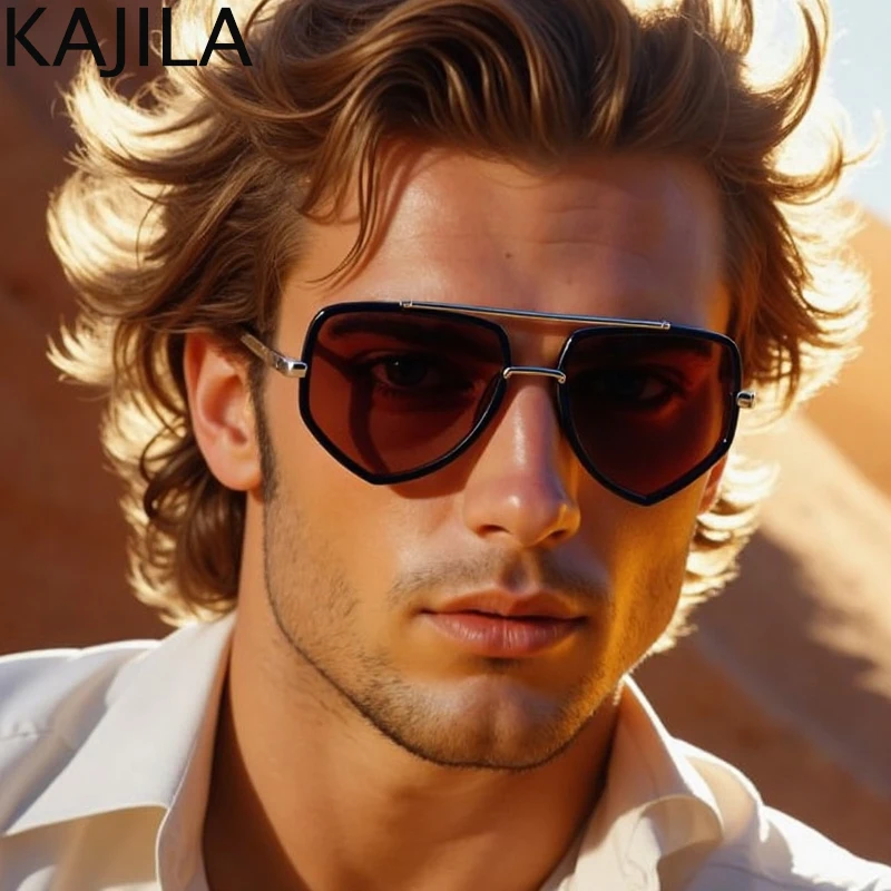 Polarized Polygon Steampunk Sunglasses Men 2025 Luxury Brand Vintage Punk Double Beam Driving Sun Glasses For Male Trendy Shades