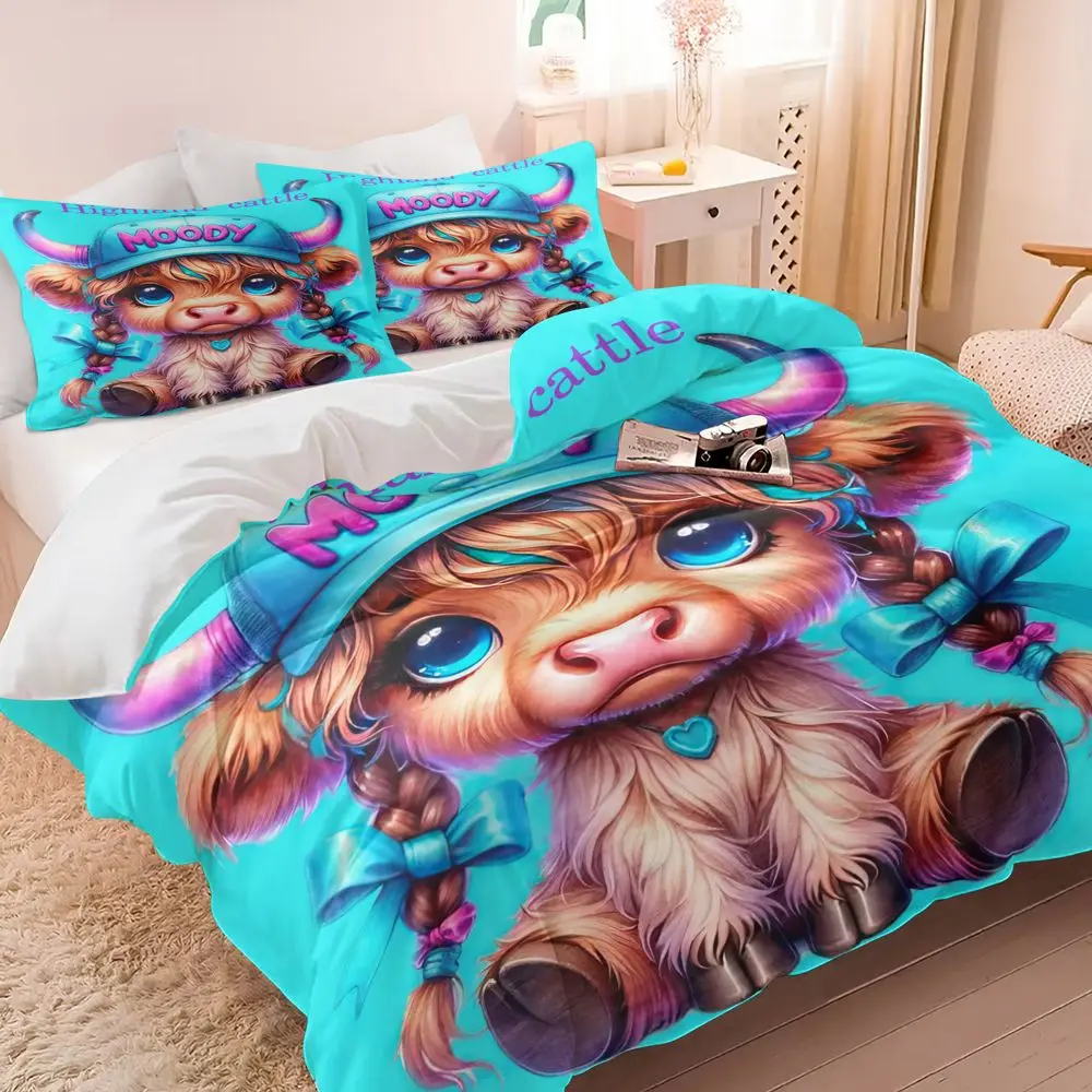 Cartoon Cow Print Duvet Cover Set 1 Duvet Cover 2 Pillowcases Soft Microfiber Bedding Set Modern Bedroom Home Decor Gift