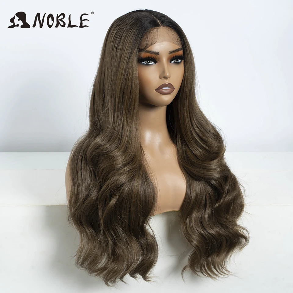 Noble Synthetic Lace Front Wig Long Wavy Wig 26 Inch Lace Part Body Wavy Lace Wig For Women Brown Ombre Blonde Cosplay Wig