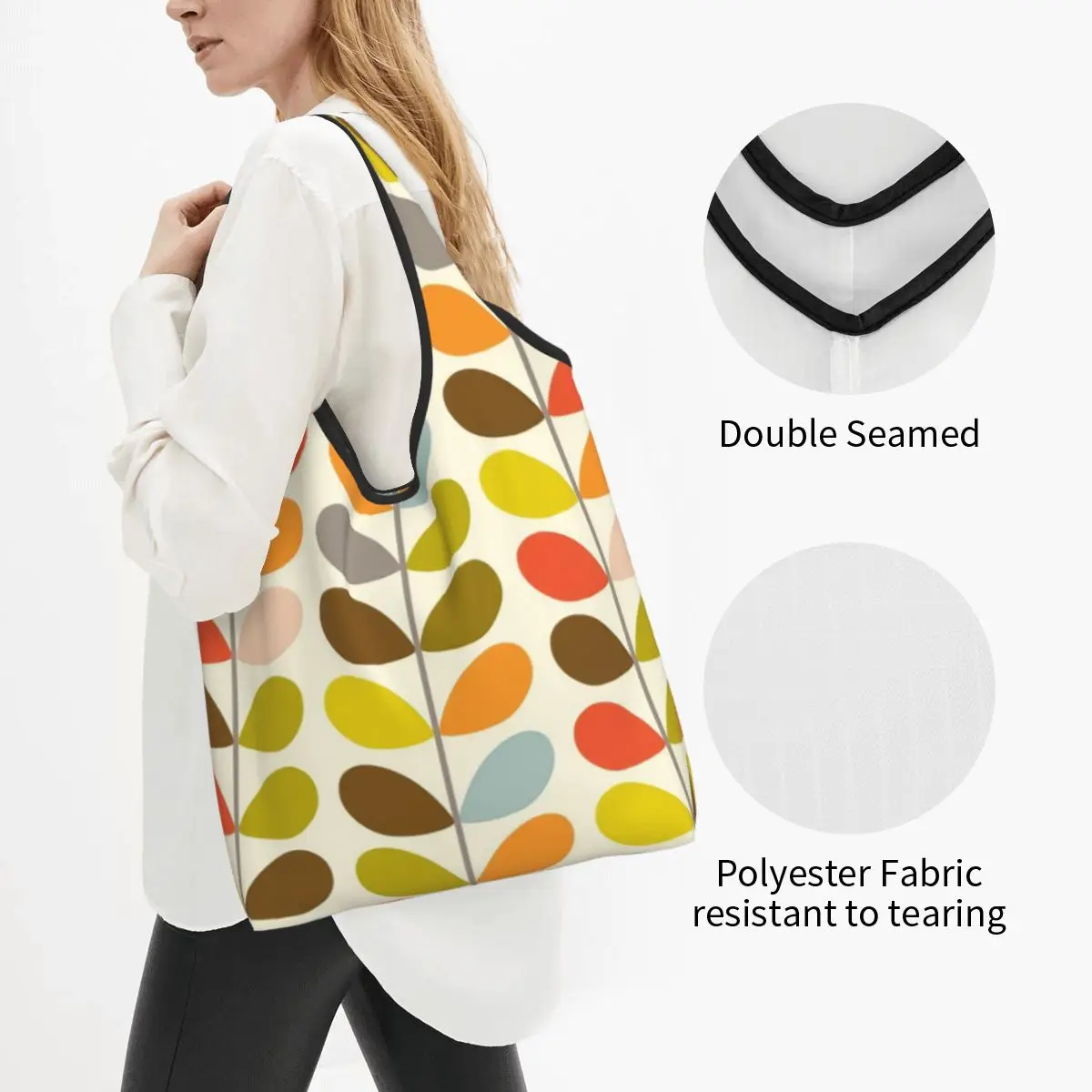 Orla Kiely Grocery Bags Durable Large Reusable Recycle Foldable Heavy Duty Flower Floral Shopping Tote Bag Washable With Pouch