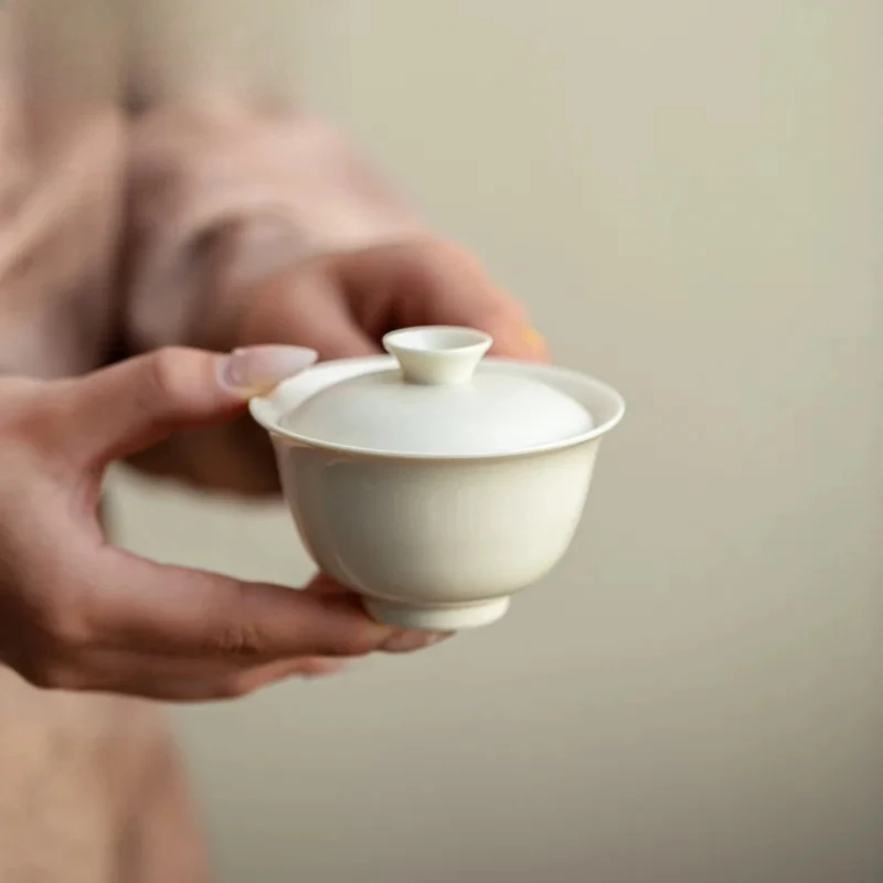 90ml Ding Kiln Gaiwan Ancient Sopera Not Hot Tea Tureen Household Tea Bowl With Lid Kit Tea Brewing Cover Bowl Tableware Gift