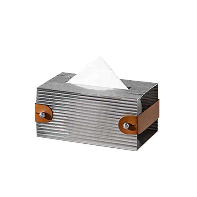 Light luxury modern stainless steel leather tissue box living room entrance bedroom bathroom home soft pumping carton ornament