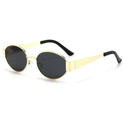 Small Metal Frame Oval Sunglasses For Women 2024 Brand Designer Fashion Luxury Shades UV400 Eyewear Men Vintage Sun Glasses