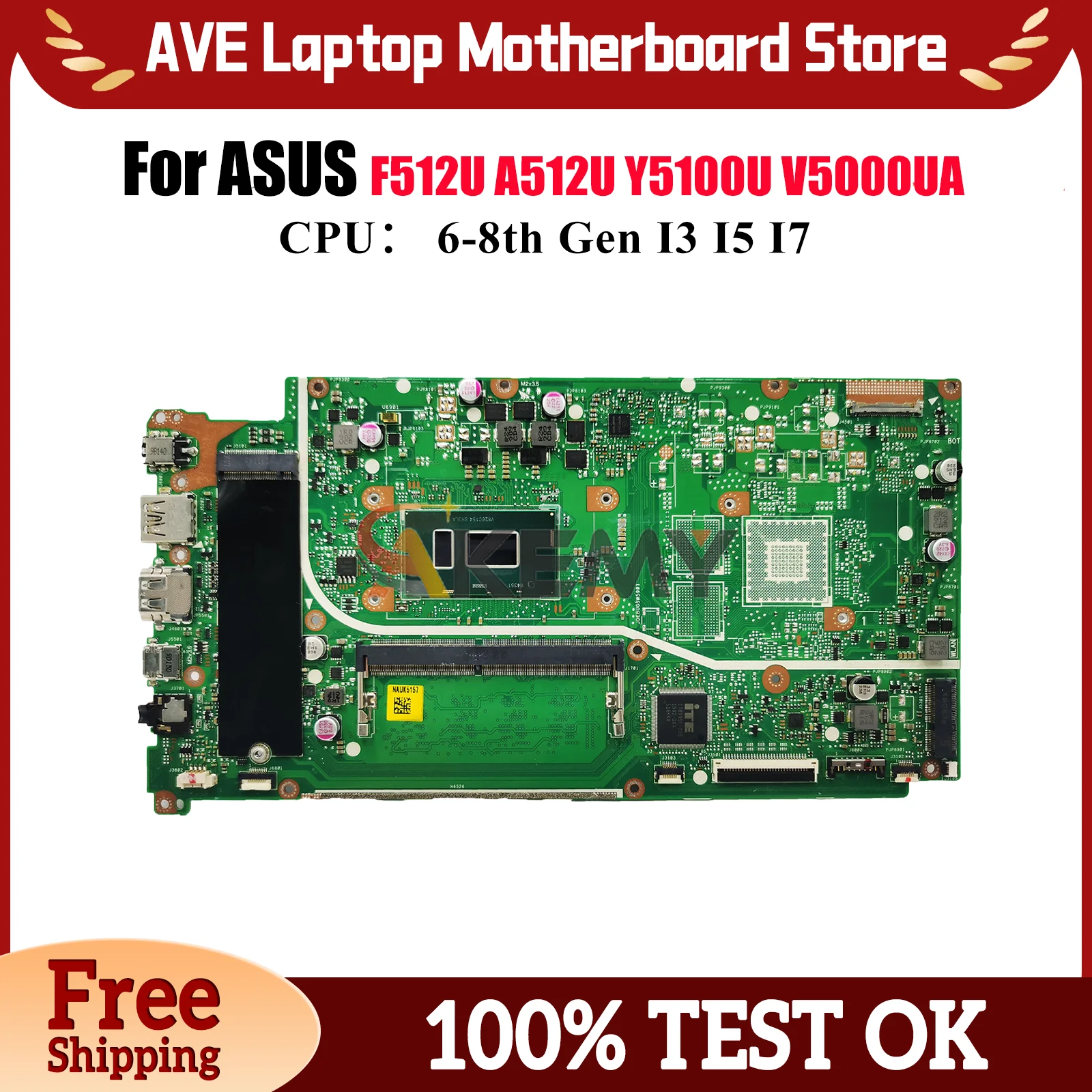

X512UA Laptop Motherboard For ASUS VivoBook X512UB X512UF X512U X512UA Y5100U F512U V5000UA A512U Mainboard With I3 I5 I7 CPU