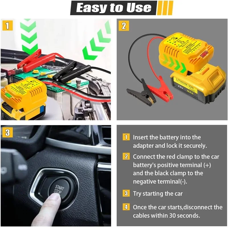 Car Jump Starters Adapter for Makita/Dewalt/Milwaukee 18V Battery 11 Gauge Car Battery Jump Starter Automotive Booster Cables