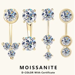 Lnngy Front Back Double Sided Moissanite Stud Earring Pendientes Plata 925 Sterling Silver Earrings For Women 2 in 1 Ear Jewelry