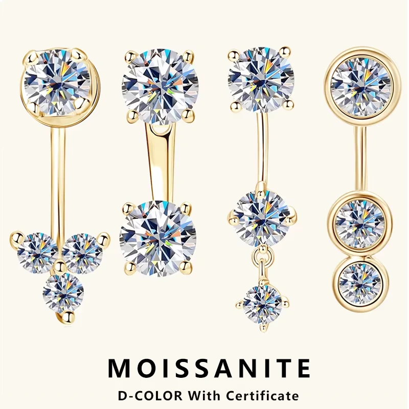 Lnngy Front Back Double Sided Moissanite Stud Earring Pendientes Plata 925 Sterling Silver Earrings For Women 2 in 1 Ear Jewelry