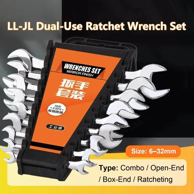 Professional Ratcheting Combination Wrench Set 6-32mm Double Head Open End Box End Spanner Automotive Hand Tools