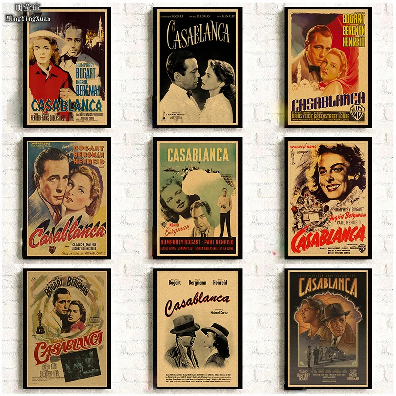 

Casablanca Vintage Kraft Paper Poster High Definition Classic Movies Retro Sticker for Bar Cafe Home Art Wall Creative Decor