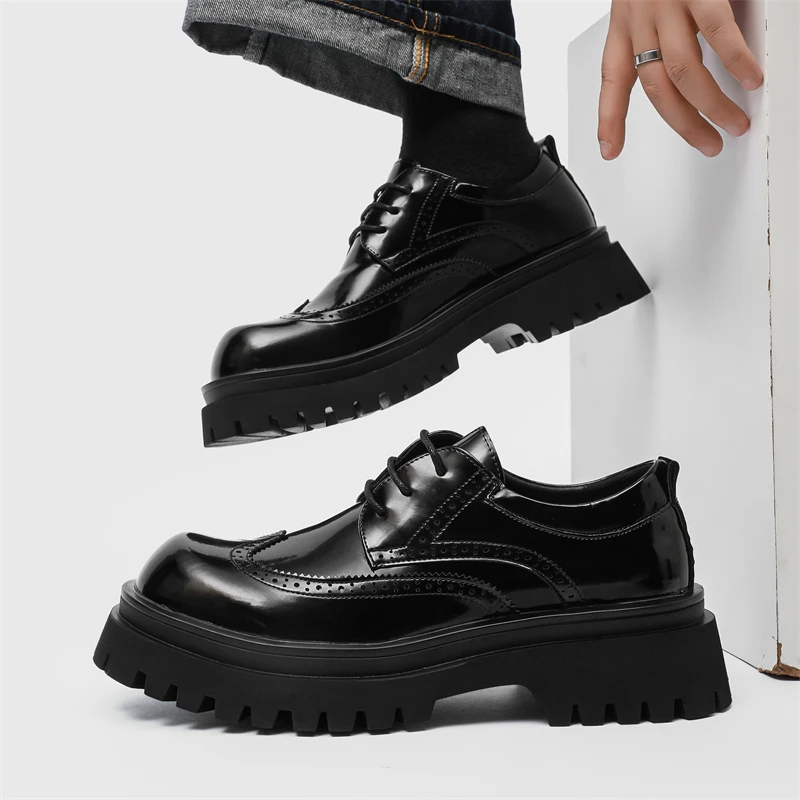 

Men's leather shoes Business Gentleman Retro Style Work leisure party 38-46 Groom's wedding suit height increasing shoes