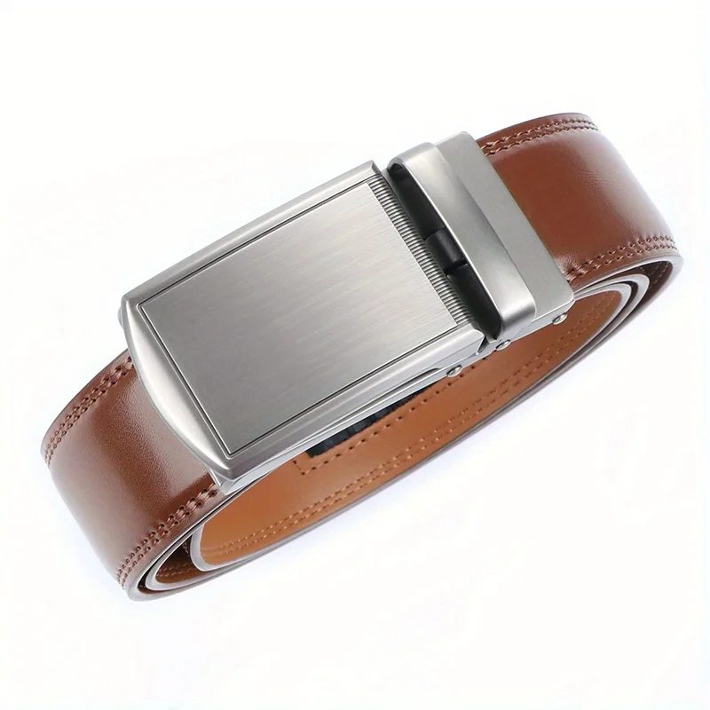 Men's Adjustable Automatic Buckle Belt - Genuine Cowhide Leather with Alloy Buckle, Versatile Business Belt & Ideal Gift for Him