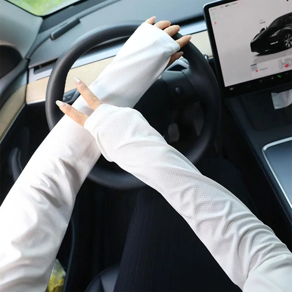 

Summer Ice Silk Long Sleeves UV Protection Outdoor Loose Mesh Thin Sleeves Women men Cycling Driving Sunscreen Arm Sleeves