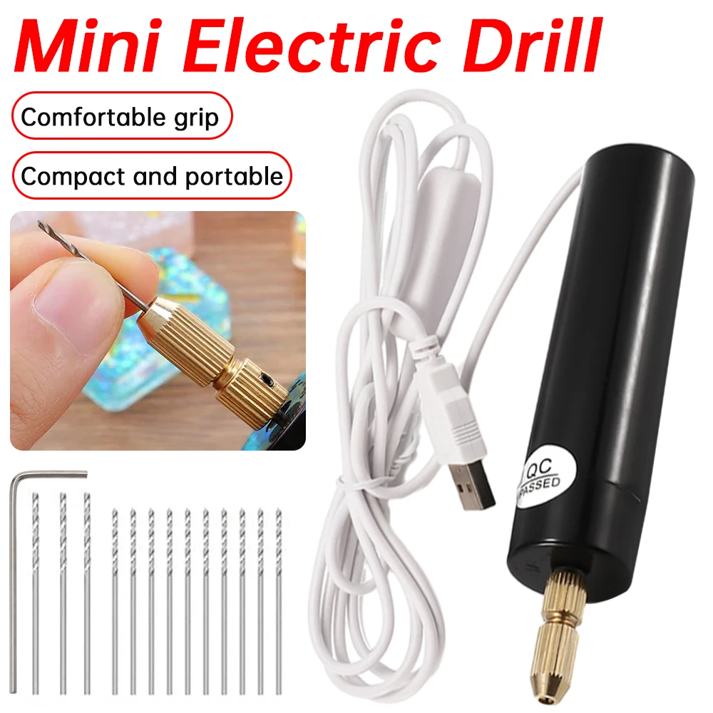 

Mini Electric Drill USB Powered Multifunction Portable Electric Punching Drill with Drill Bits Kit for Home Handcraft DIY