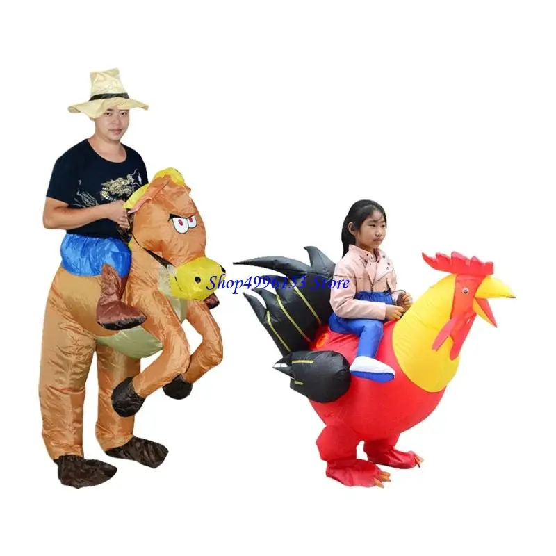 

Q0KE Inflatable Horse Costume Inflatable Rooster Costume for Auldt Children Halloween