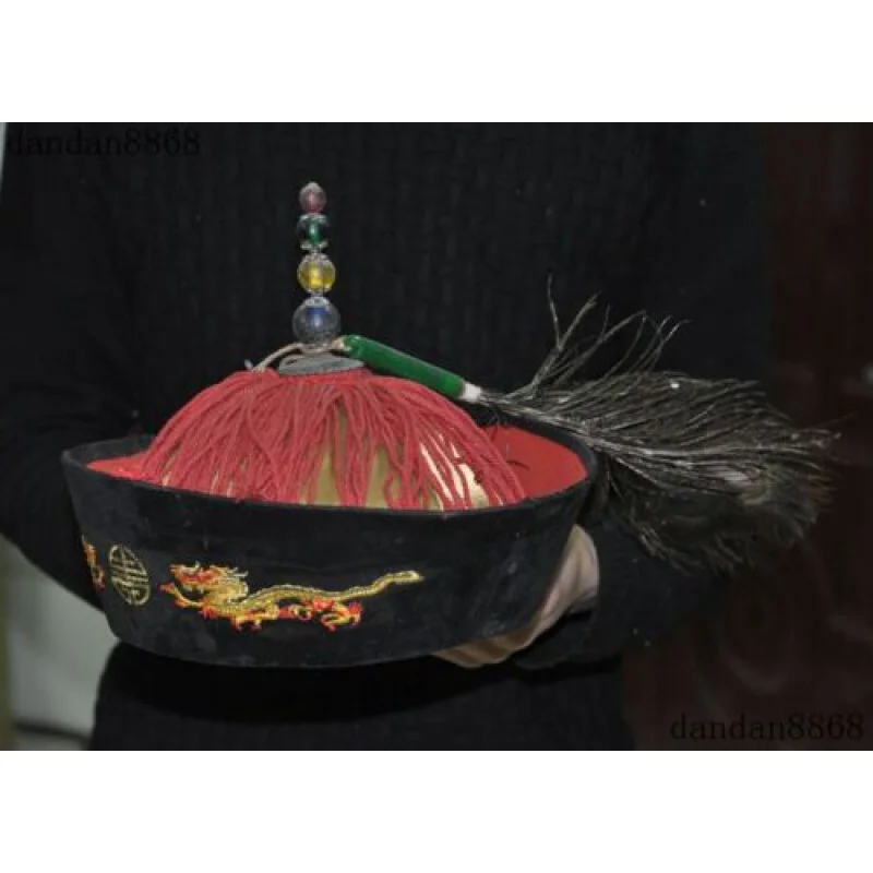 Chinese Silk Gem Qing Government Official Hat Dragon Embroidery Crown