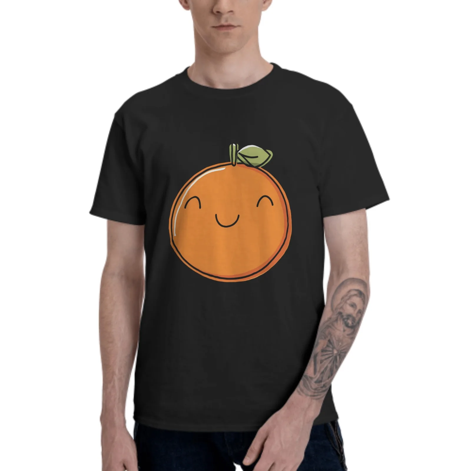 Happy Orange Men's Short-Sleeved 100% Cotton Unisex Fashion Casual Summer Tops Round Collar T-Shirts Fruits Black White Tees