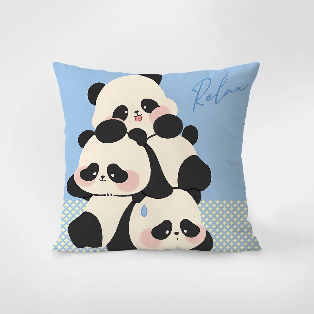 Panda Animal Cartoon throw pillow cover with short plush print for living room sofa decoration cushion cover pillow covers