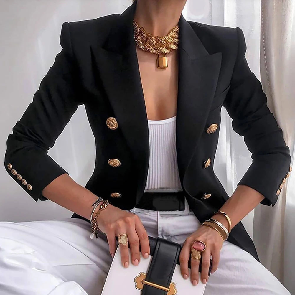 Fashion 2024 Designer Jacket Women Blazer Autumn Slim Fit Suit Jacket Double-breasted Business Blazer Metal Buttons Blazer Outer