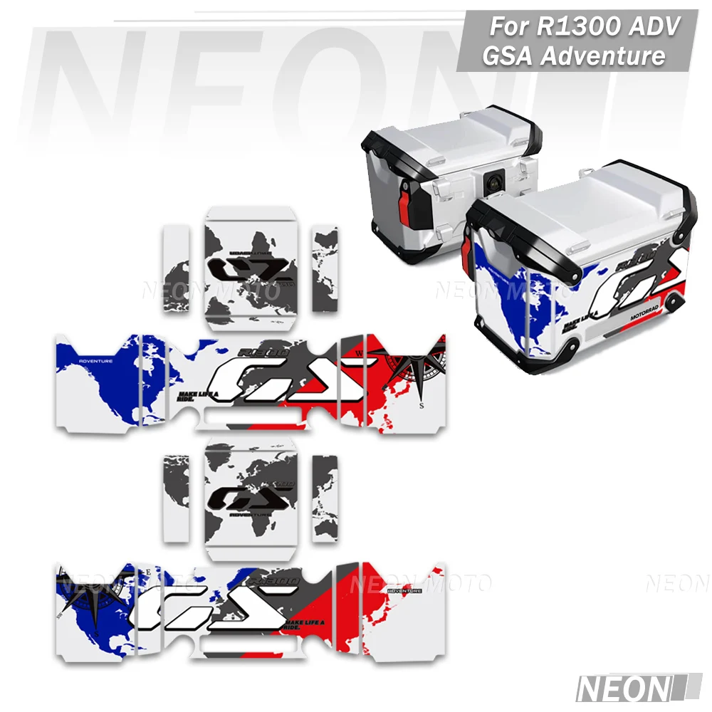 

For BMW BMW R1300GS R1300 ADV GSA Adventure Motorcycle Aluminum Panniers, Luggage Carrier Trunk Cases Protective Stickers Kit