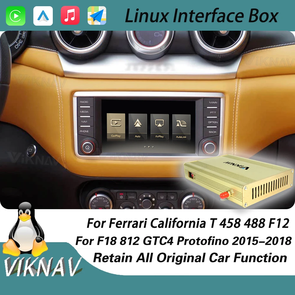 Интерфейсный блок Viknav Linux для Ferrari California T 458 488 F12/для F18 812 GTC4 Protofino, беспроводной Apple CarPlay Android Auto Интерфейсный блок Viknav Linux для Ferrari California T 458 488 F12/для F18 812 GTC4 Protofino, беспроводной Apple CarPlay Android Auto
