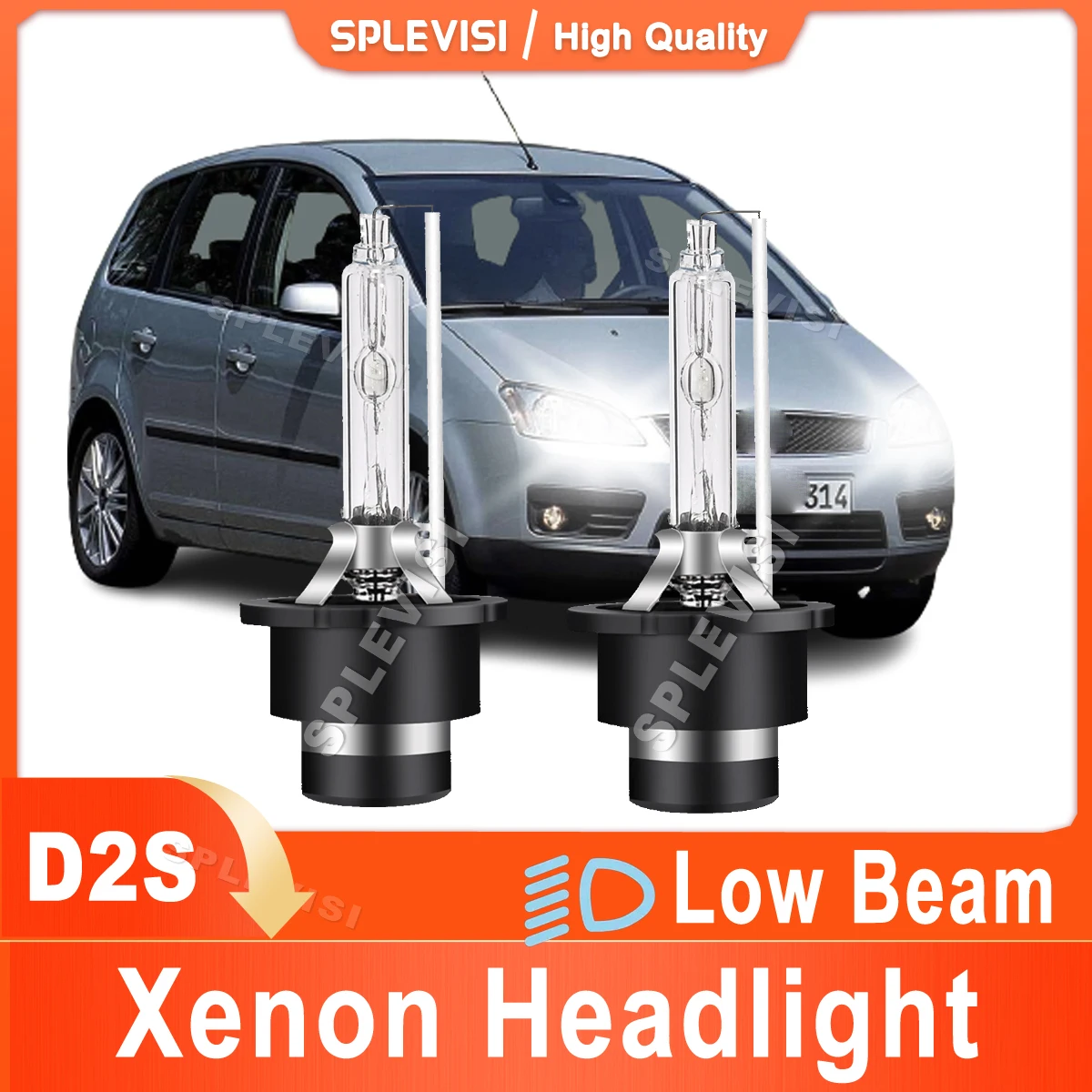 2x D2S Bright White Xenon Lamp HID Bulbs Headlight Low Beam Compatible For Ford Focus C-MAX 2003 2004 2005 2006 2007 Plug & Play