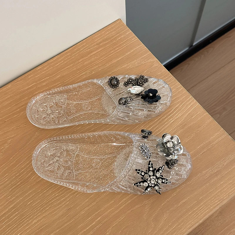 2026New Women's Slide Sandals Transparent Pearl Flower HomeSlippers OutdoorPhoto-Ready Popular Slippers Summer Sandals for Women