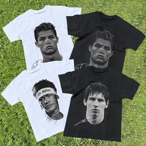 Cristiano Ronaldo Neymar Lionel Messi football superstar portrait printed T-shirt men's and women's casual short sleeved T-shirt