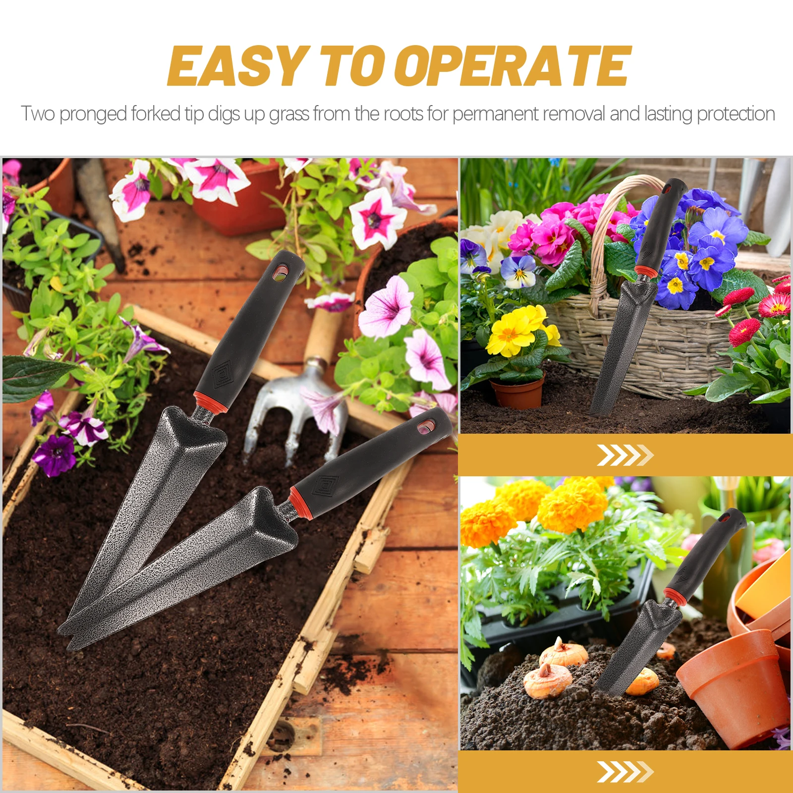 

Forked Head Hand Weeder Puller Carbon Steel Wood Handle Garden Shovel Deep Rooted Weeding Tool Remove Grass Permanently