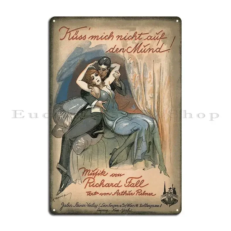 Kuss Mich Nicht Auf Den Mund Vintage Illustration Metal Sign Kitchen Customize Club Home Designing Tin Sign Poster