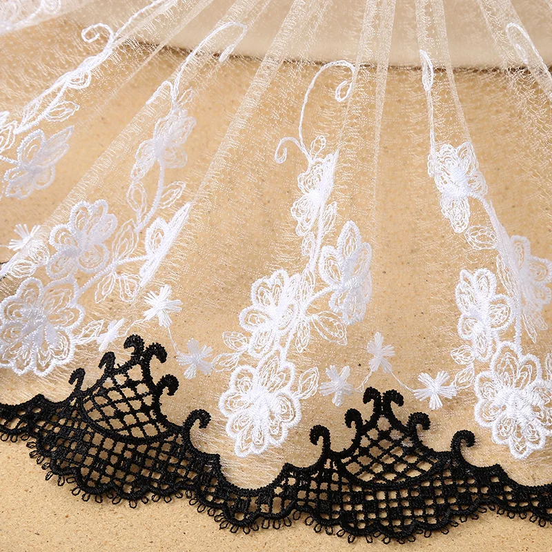 

15Yds Luxury Embroidery Lace Mesh Black White Wedding Tulle Lace Fabric Lolita Border Mesh Headscarf Clothing Dress DIY