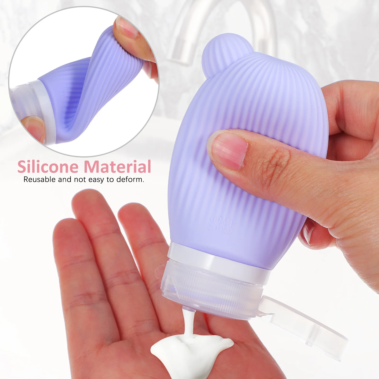 

3Pcs Silicone Travel Bottles Set Reusable Refillable Squeeze Dispenser Bottles Shampoo Conditioner Shower Gel Containers