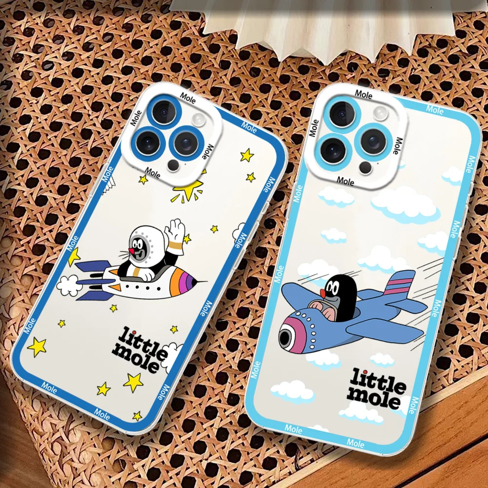 Cartoon Little M-Mole Cute Phone Case for iPhone 12 11 13 14 15 16 Max Pro Plus Transparent Bezel Cover