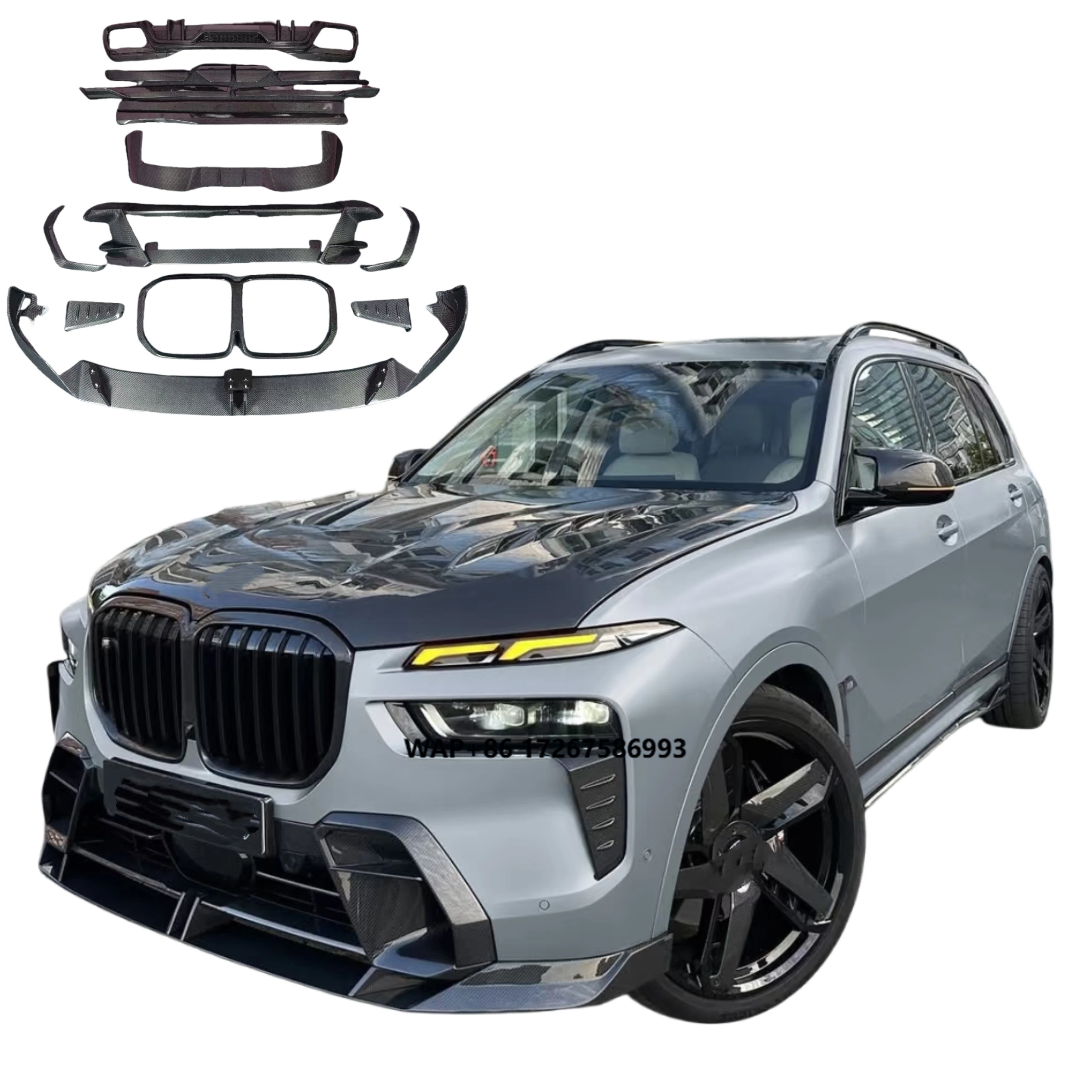 طقم هيكل جديد من ألياف الكربون طراز LD لـ X7 G07 بما في ذلك تنورة الشفة الأمامية والخلفية وغطاء المفسد