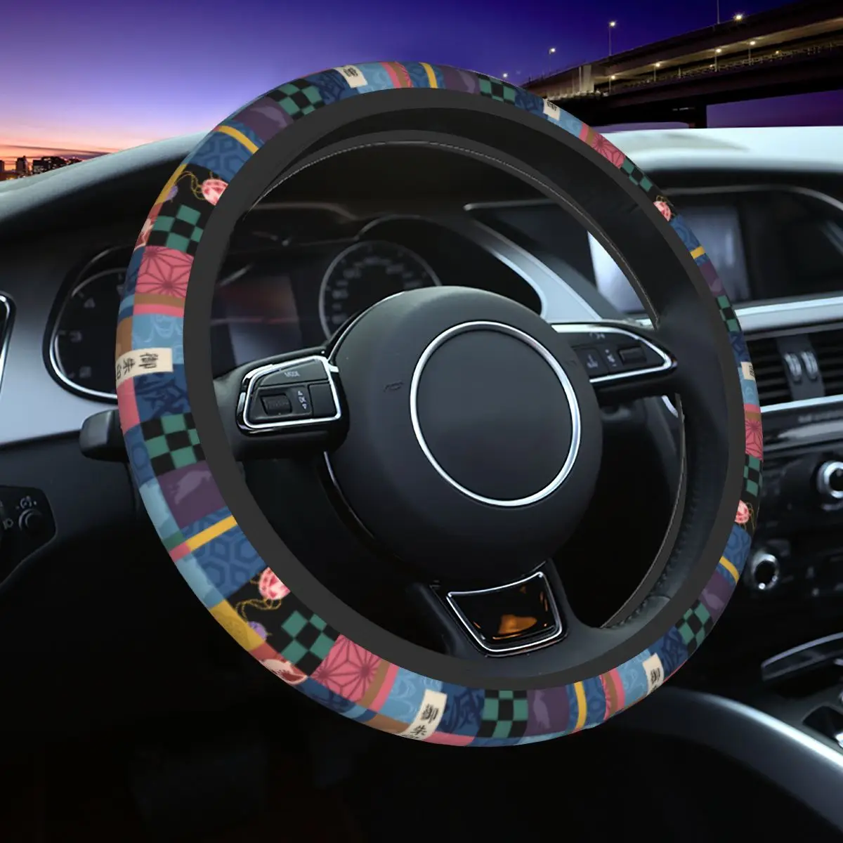 37-38cm Demon S-Slayer Auto Car Steering Wheel Cover Women Men Anti Slip Universal 14.5-15 Inch Steering Wheel Protector for SUV