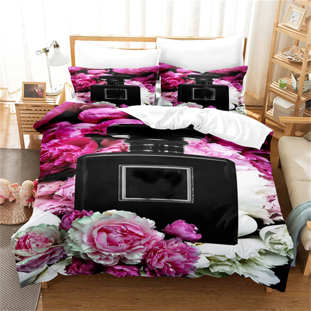 

Perfume Lipticks Make-up Flower Durex Quilt 3Pcs King Full Size Duvet Cover Bedding Linen Set Bedspread On Sale 200x200 240x220