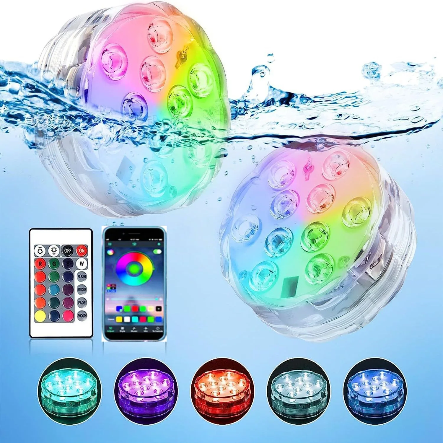 10 LED 7CM RGB Multi-Color Diving Lights with Remote Control Waterproof Magnetic Attachment for Pool Aquatic Underwater Lighting